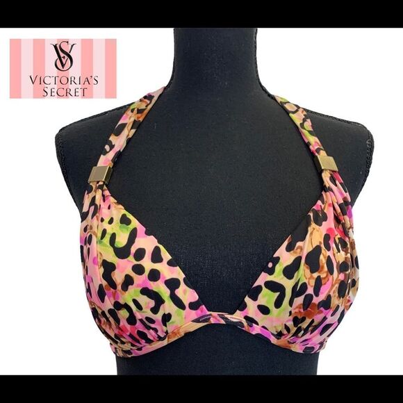 Victorias secret pink animal leopard cheetah print bikini top Sz S - Picture 1 of 12